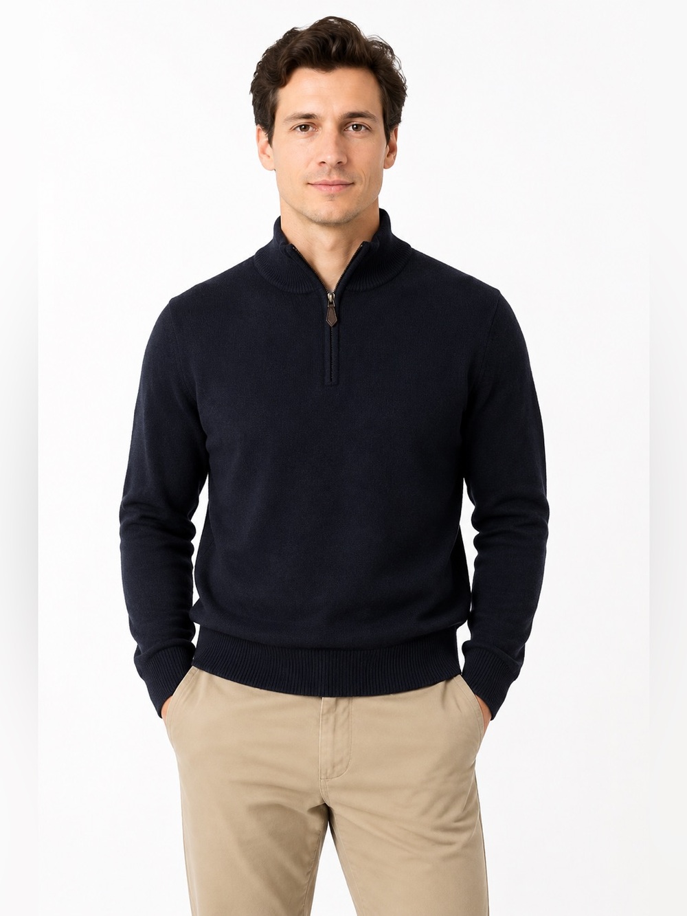 Brooks Brothers 346 Merino Wool Quarter Zip Sweater Black XL Shrunken Fits S/M